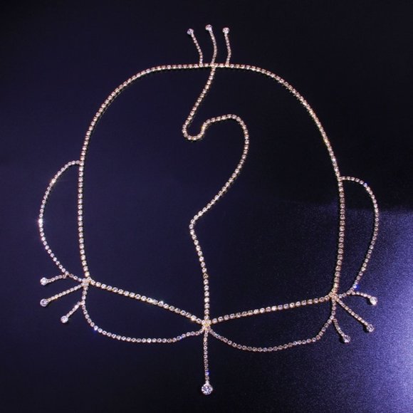 Bling Forehead Chain for Women Jewelry Headpiece Rhinestone Bridal Headwear - Picture 3 of 6